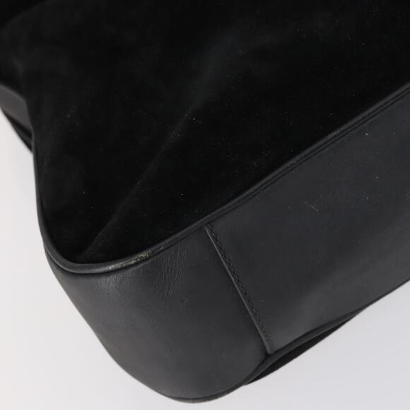 GUCCI Bamboo Shoulder Bag Suede 2way Black Gold 001 1577 Auth 144229 - Picture 9 of 16